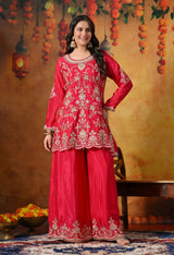 Rani Pink Pure Silk Blend Sharara Set