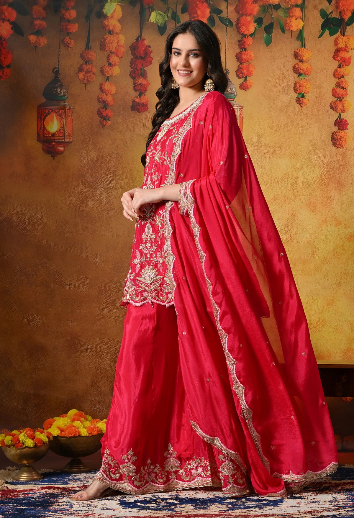Rani Pink Pure Silk Blend Sharara Set