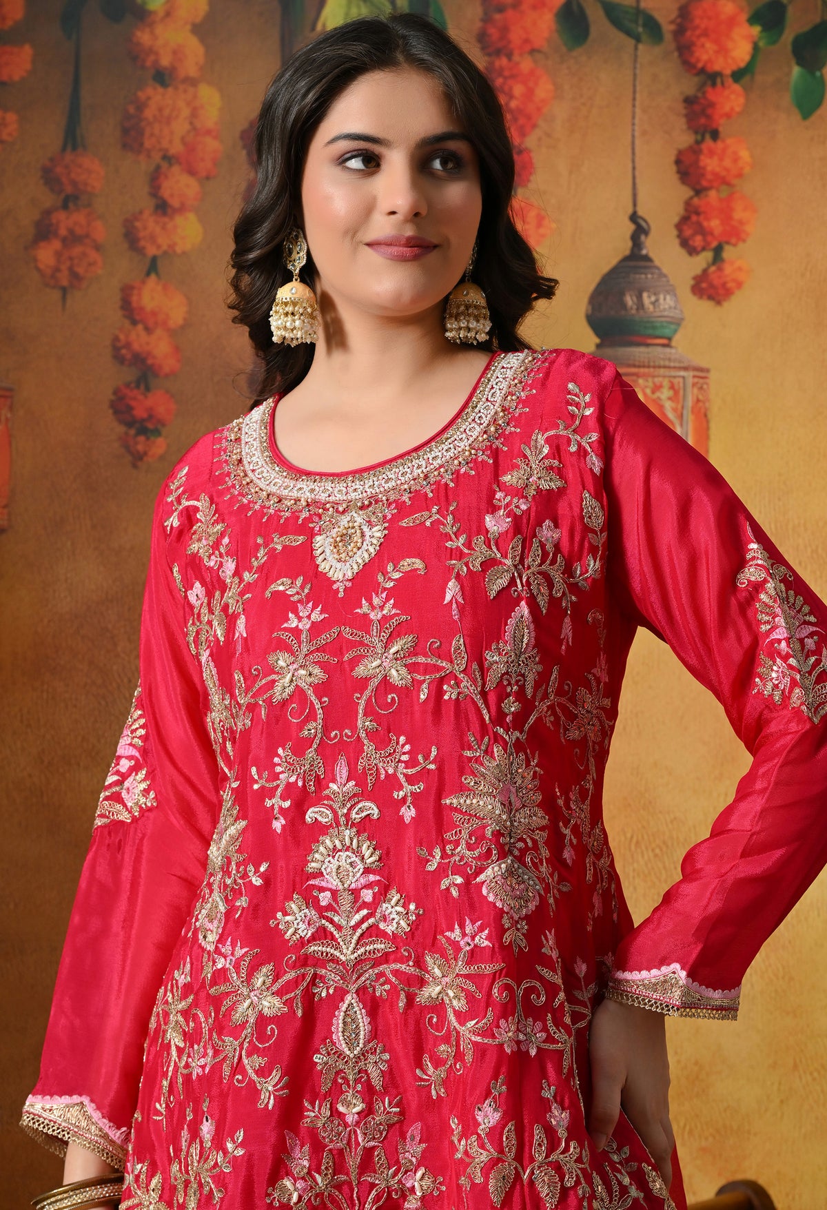 Rani Pink Pure Silk Blend Sharara Set