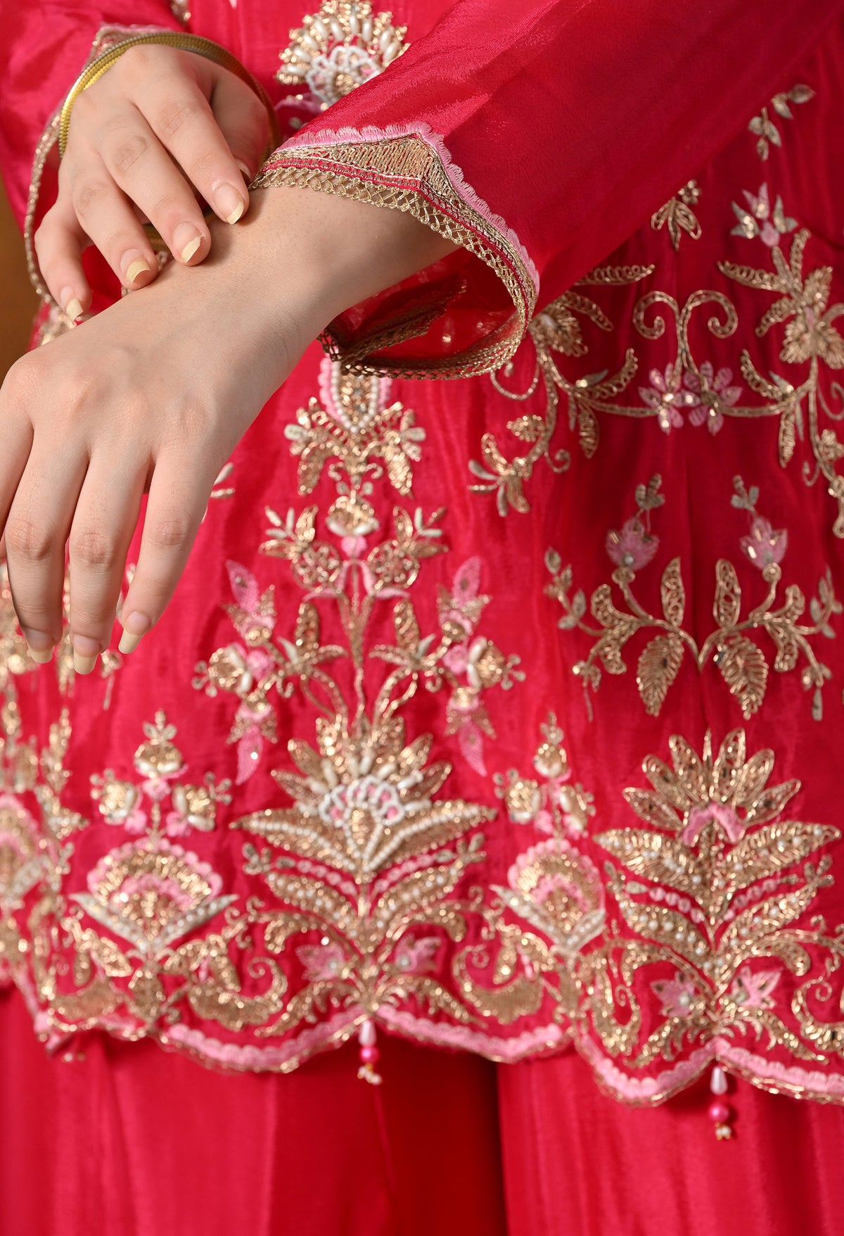 Rani Pink Pure Silk Blend Sharara Set