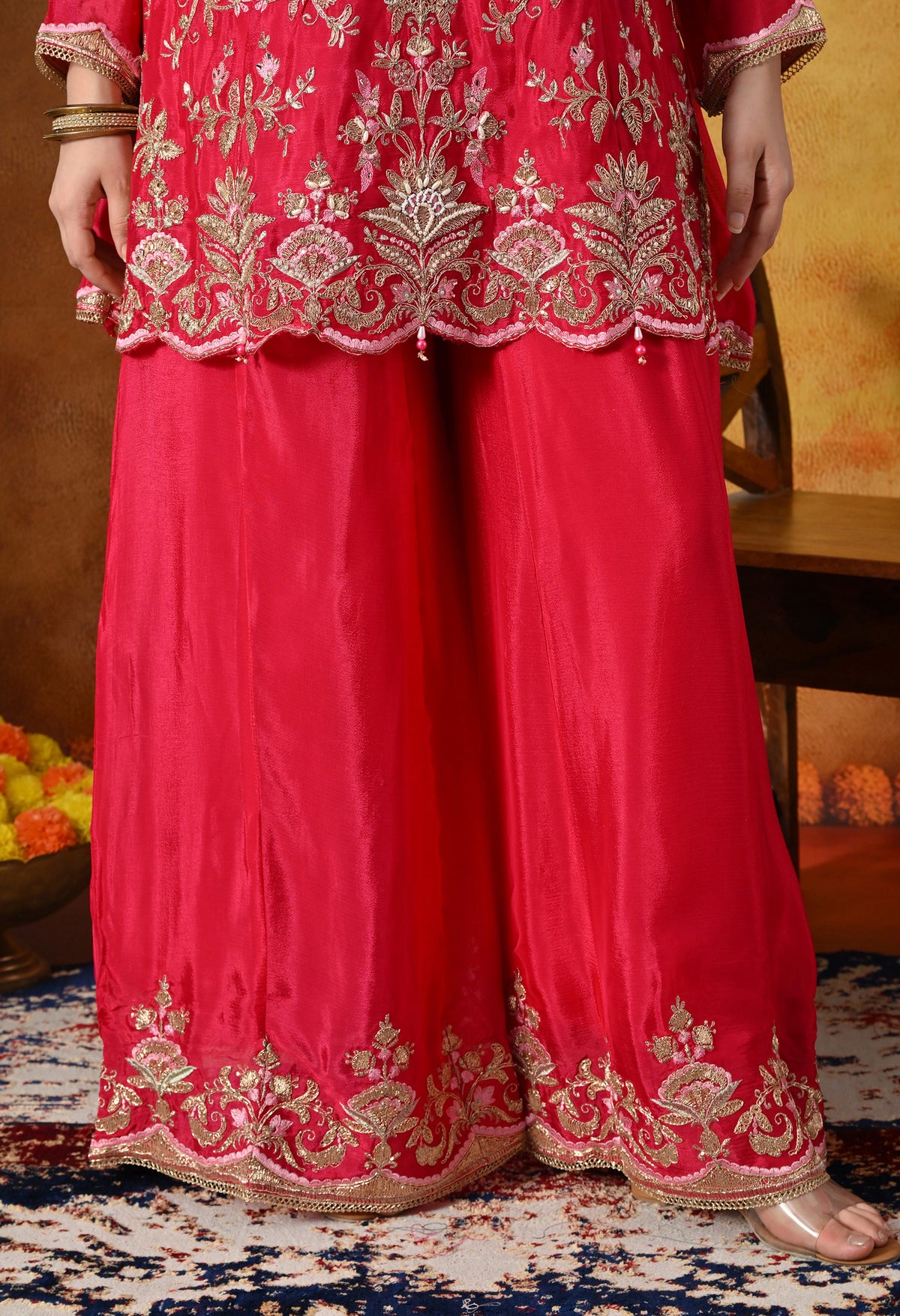 Rani Pink Pure Silk Blend Sharara Set