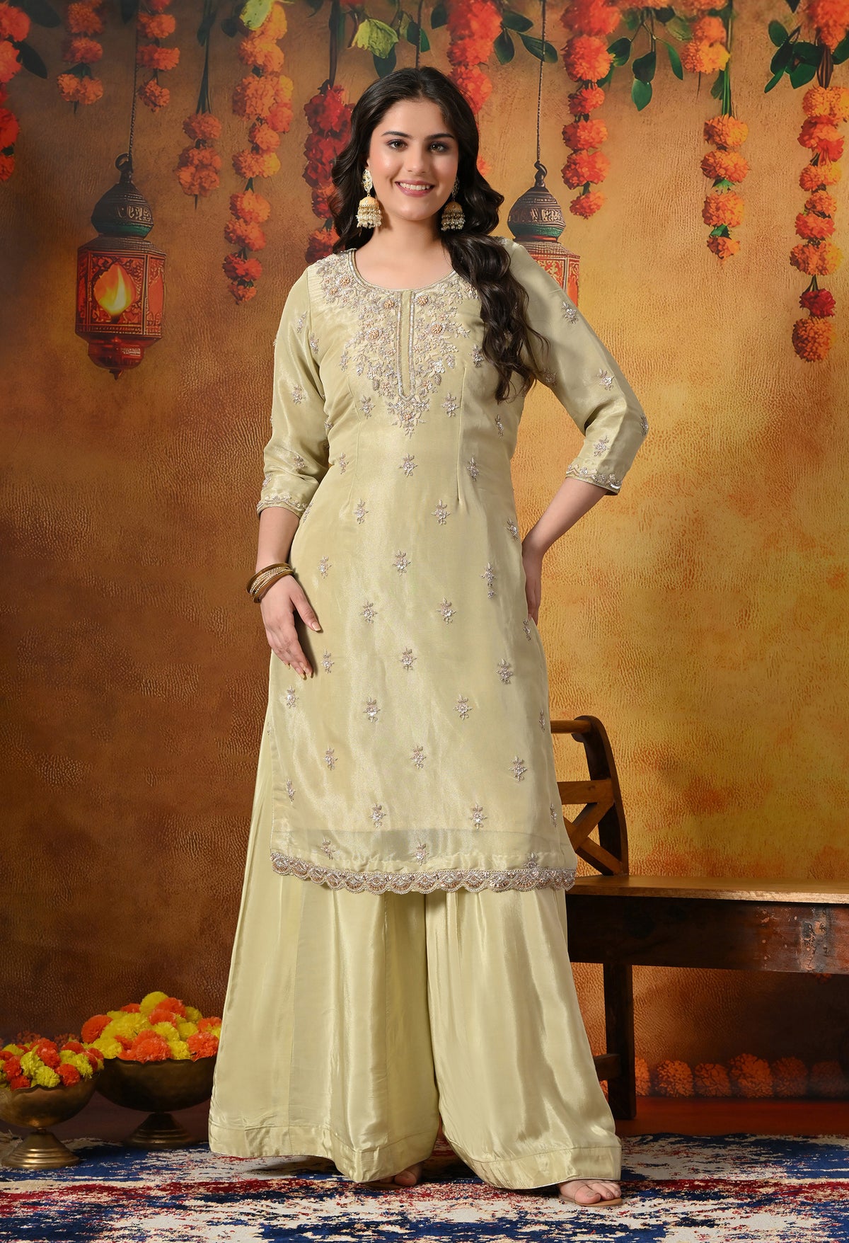 Mesmerizing Green Sharara Set