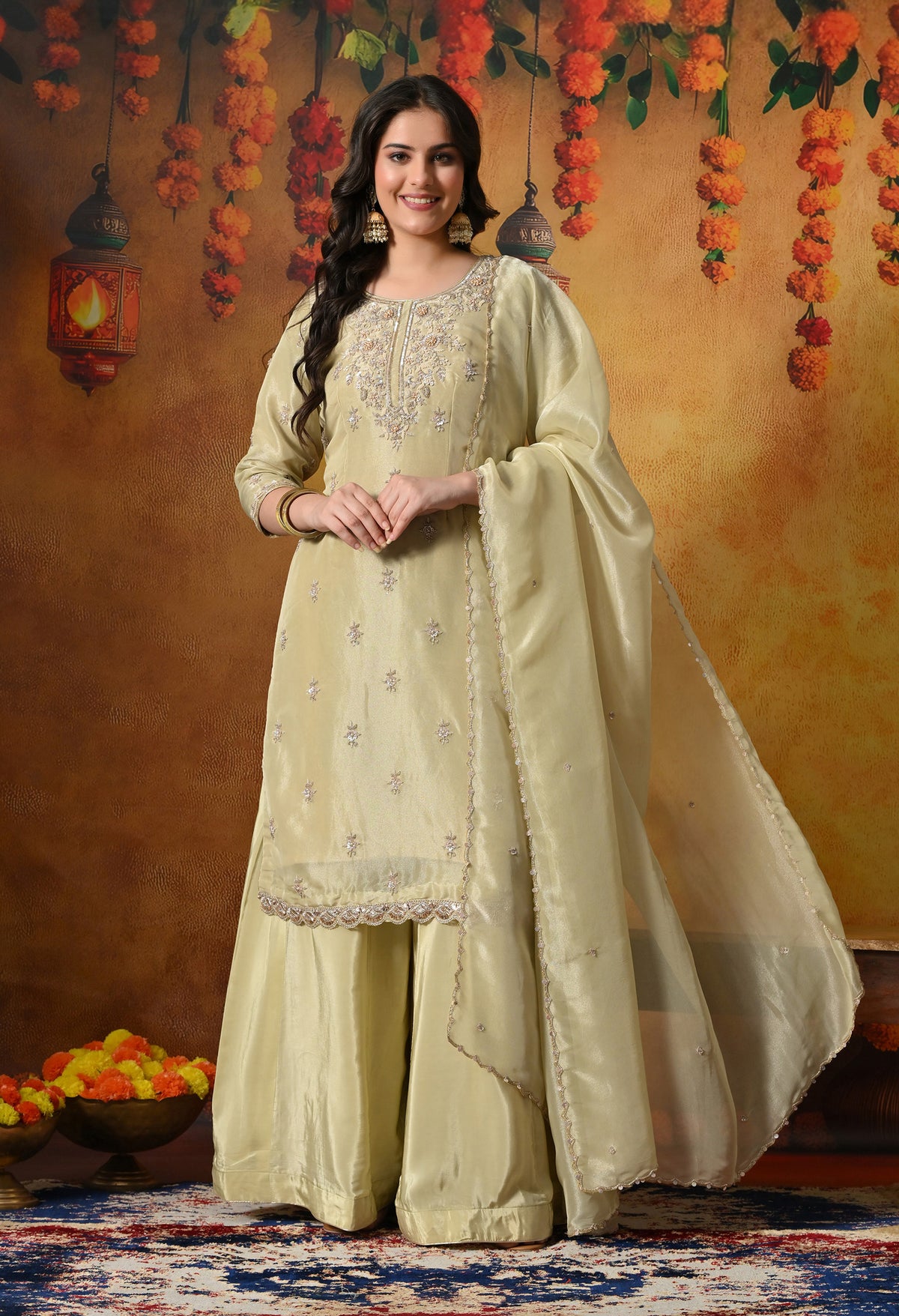 Mesmerizing Green Sharara Set