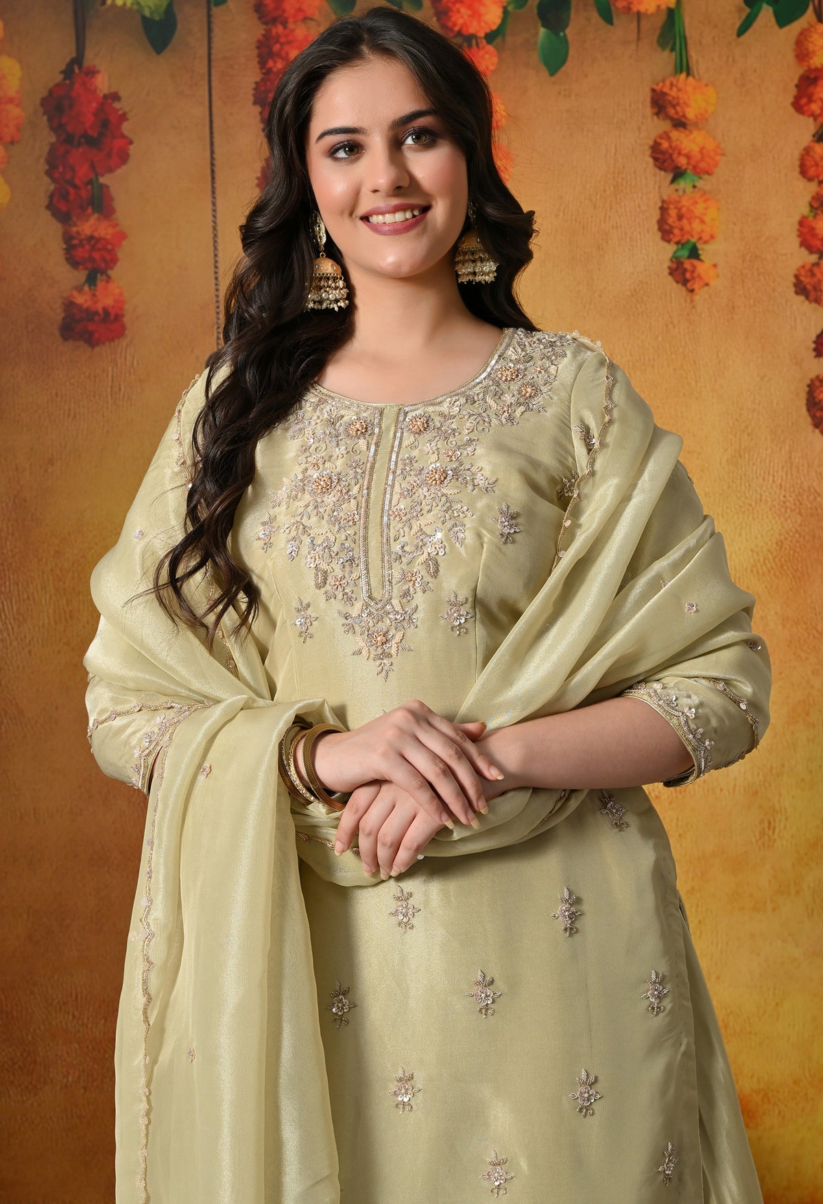 Mesmerizing Green Sharara Set