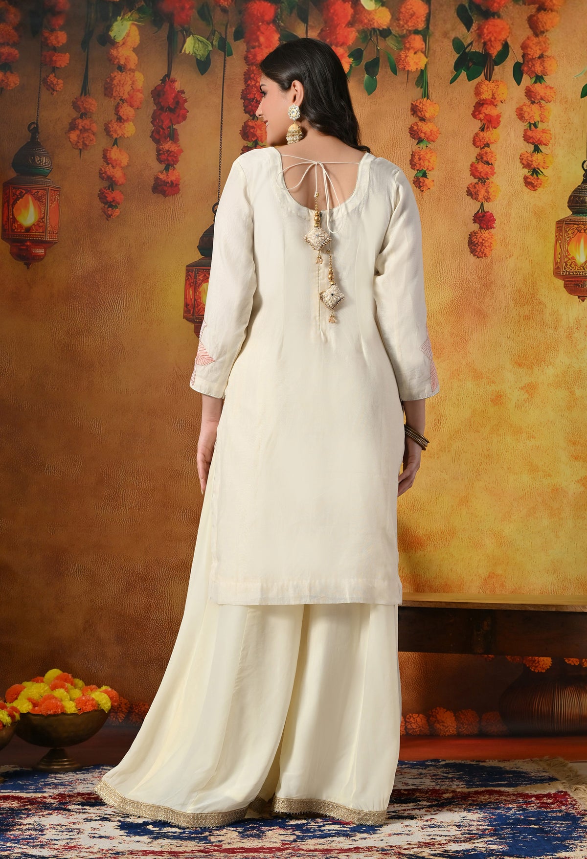 Premium Pure Silk Blend Ivory Sharara Set