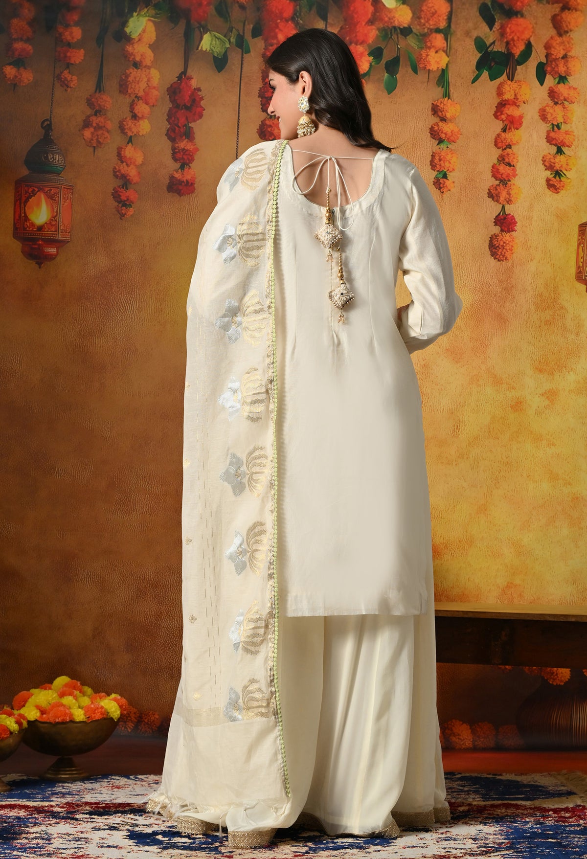 Premium Pure Silk Blend Ivory Sharara Set