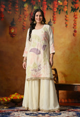 Premium Pure Silk Blend Ivory Sharara Set
