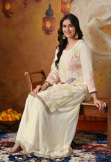 Premium Pure Silk Blend Ivory Sharara Set