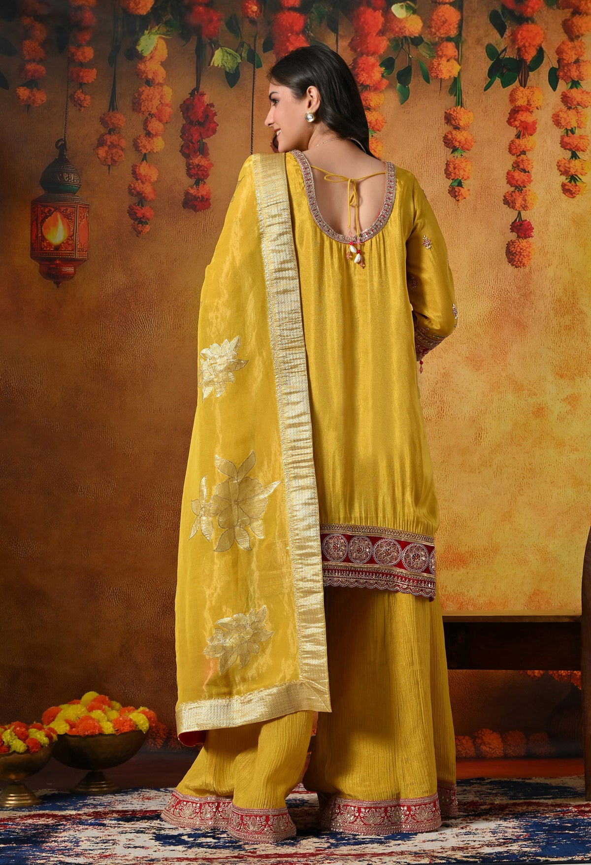 A Royal Silk Mustard Yellow Sharara Set