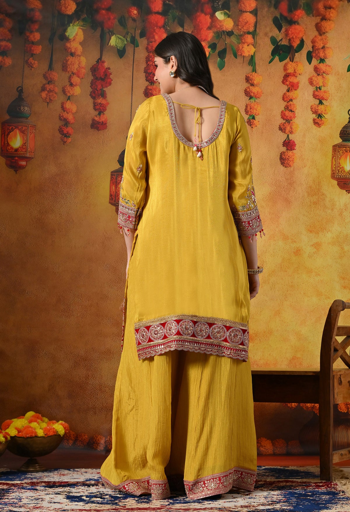 A Royal Silk Mustard Yellow Sharara Set