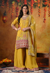 A Royal Silk Mustard Yellow Sharara Set