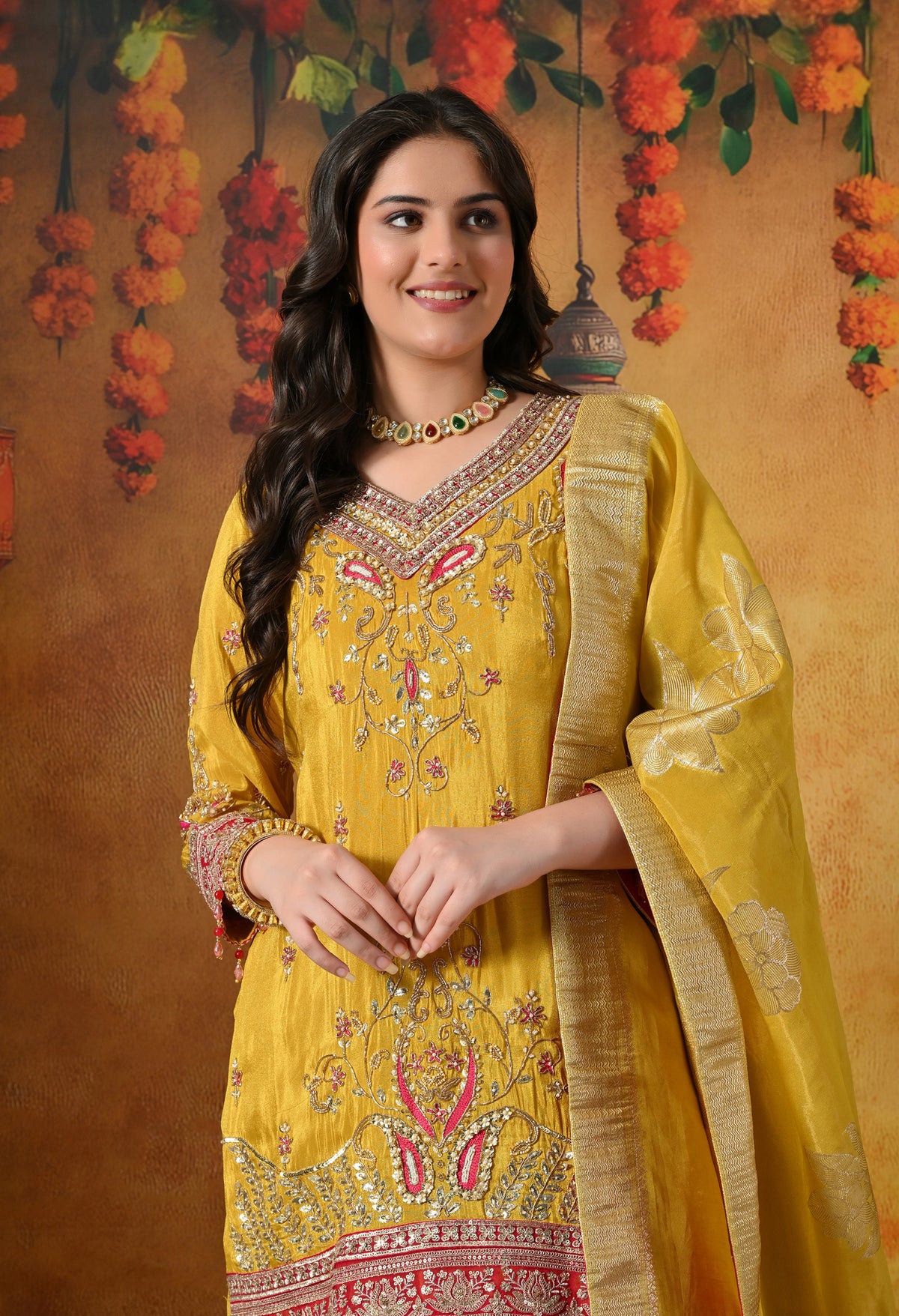 A Royal Silk Mustard Yellow Sharara Set