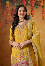 A Royal Silk Mustard Yellow Sharara Set