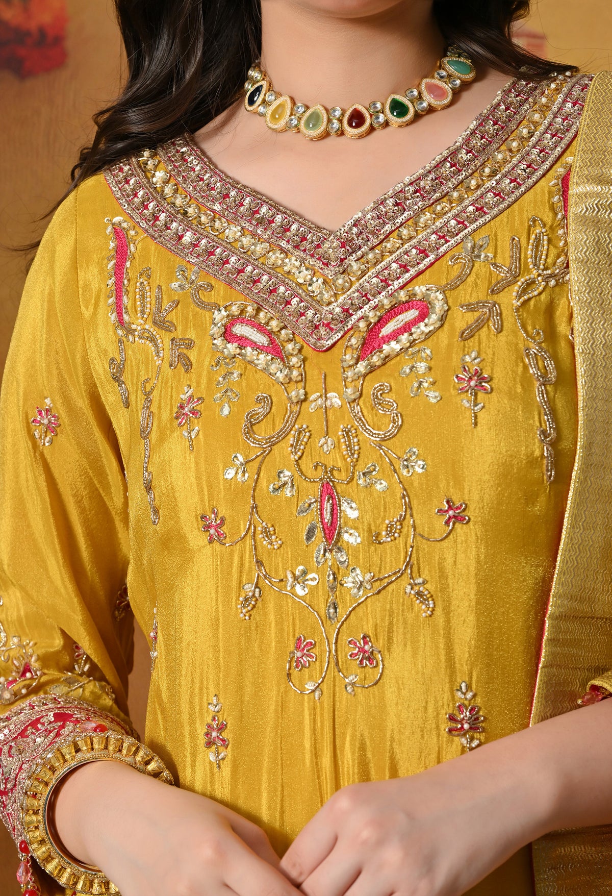 A Royal Silk Mustard Yellow Sharara Set
