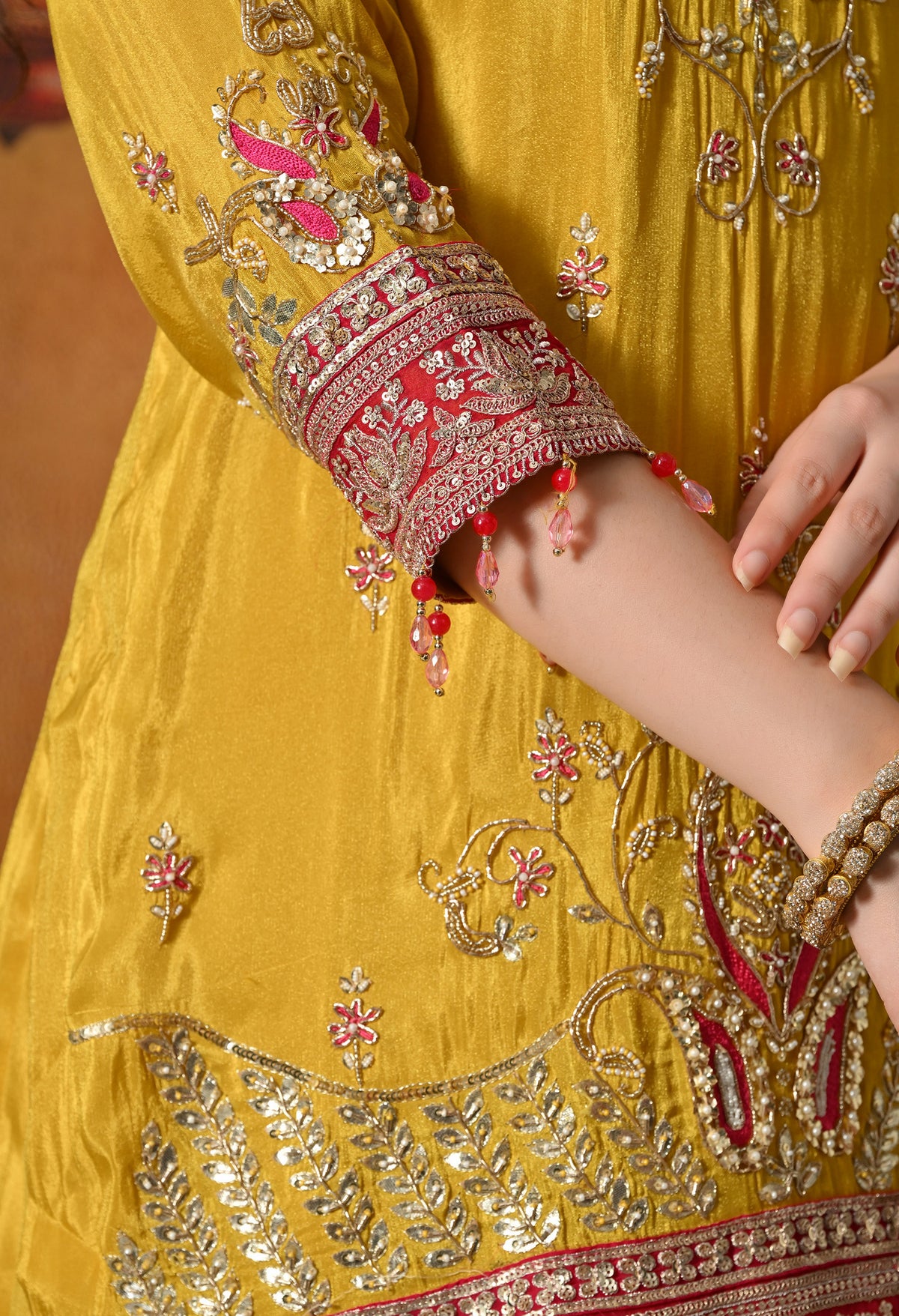 A Royal Silk Mustard Yellow Sharara Set