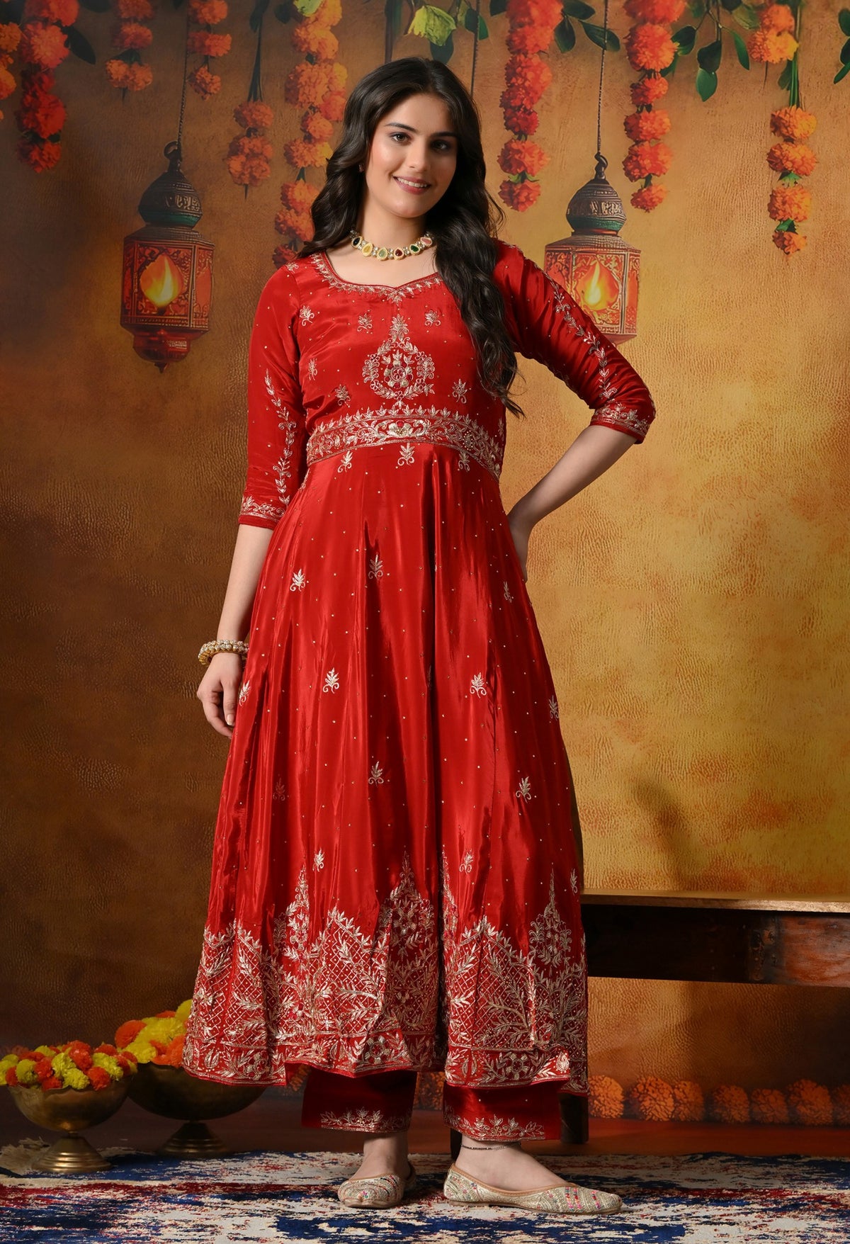 Elegant Red Anarkali In Soft crepe