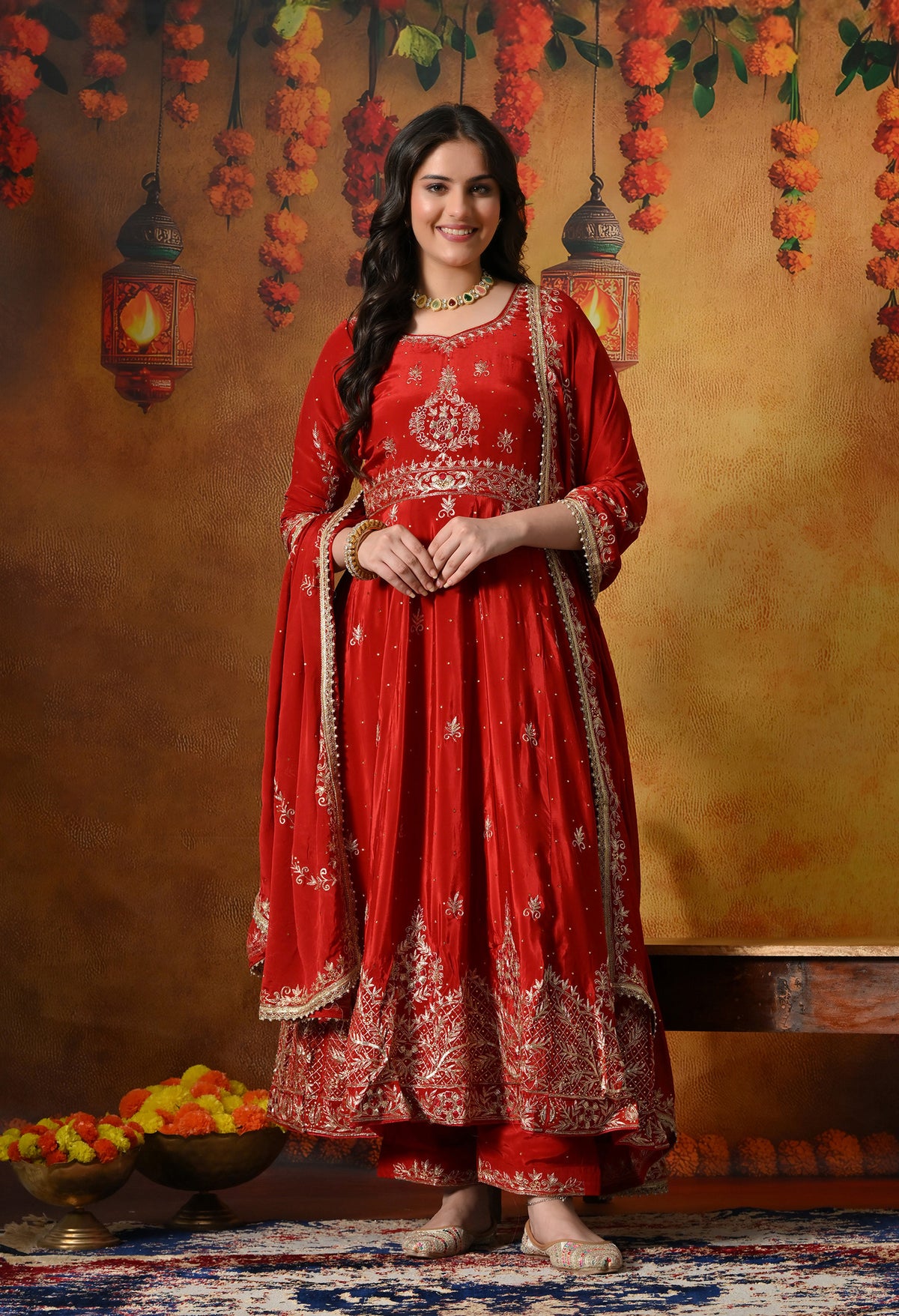 Elegant Red Anarkali with Zardozi & Dabka Embroidery
