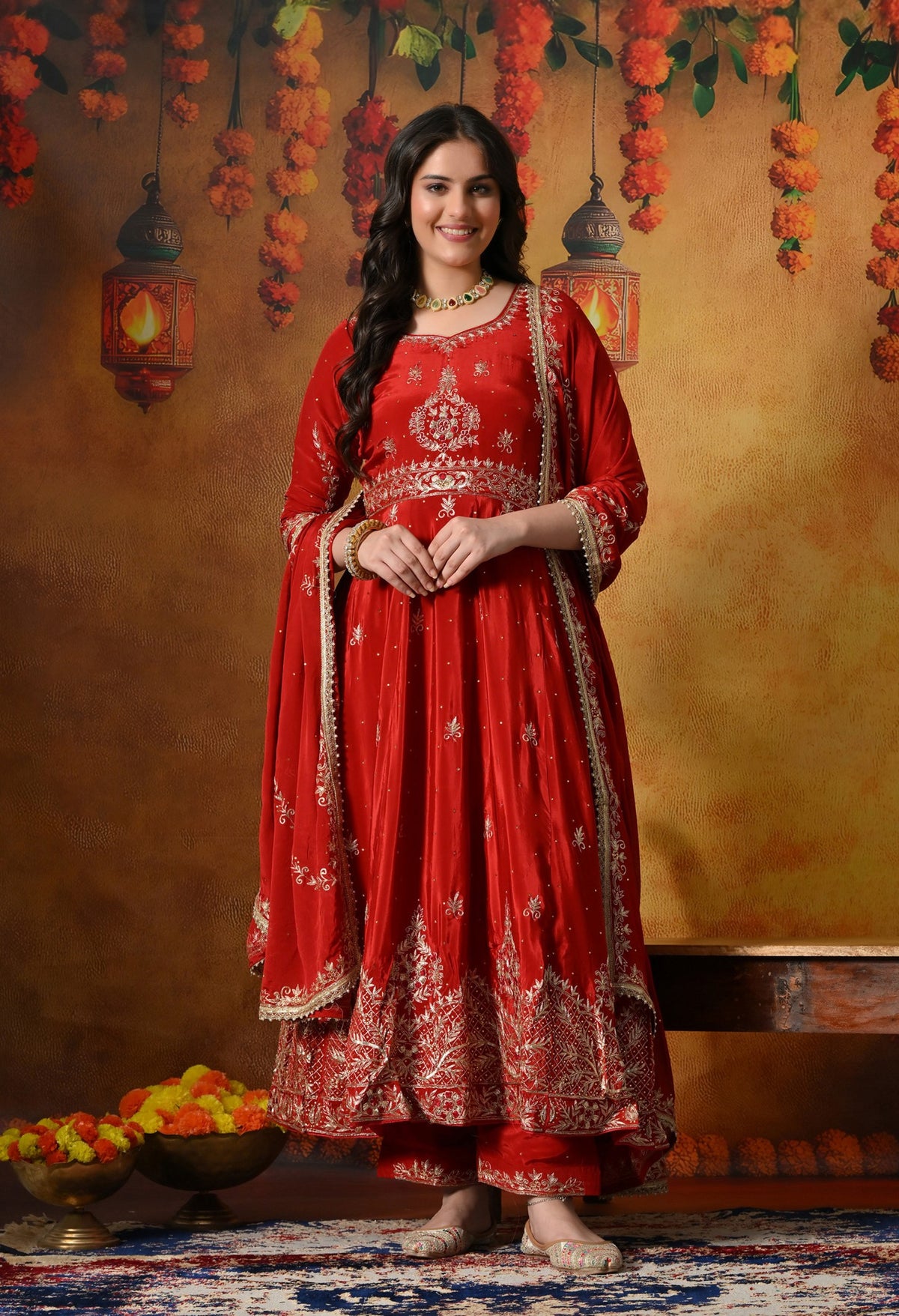 Elegant Red Anarkali In Soft crepe