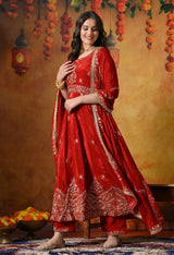 Elegant Red Anarkali with Zardozi & Dabka Embroidery