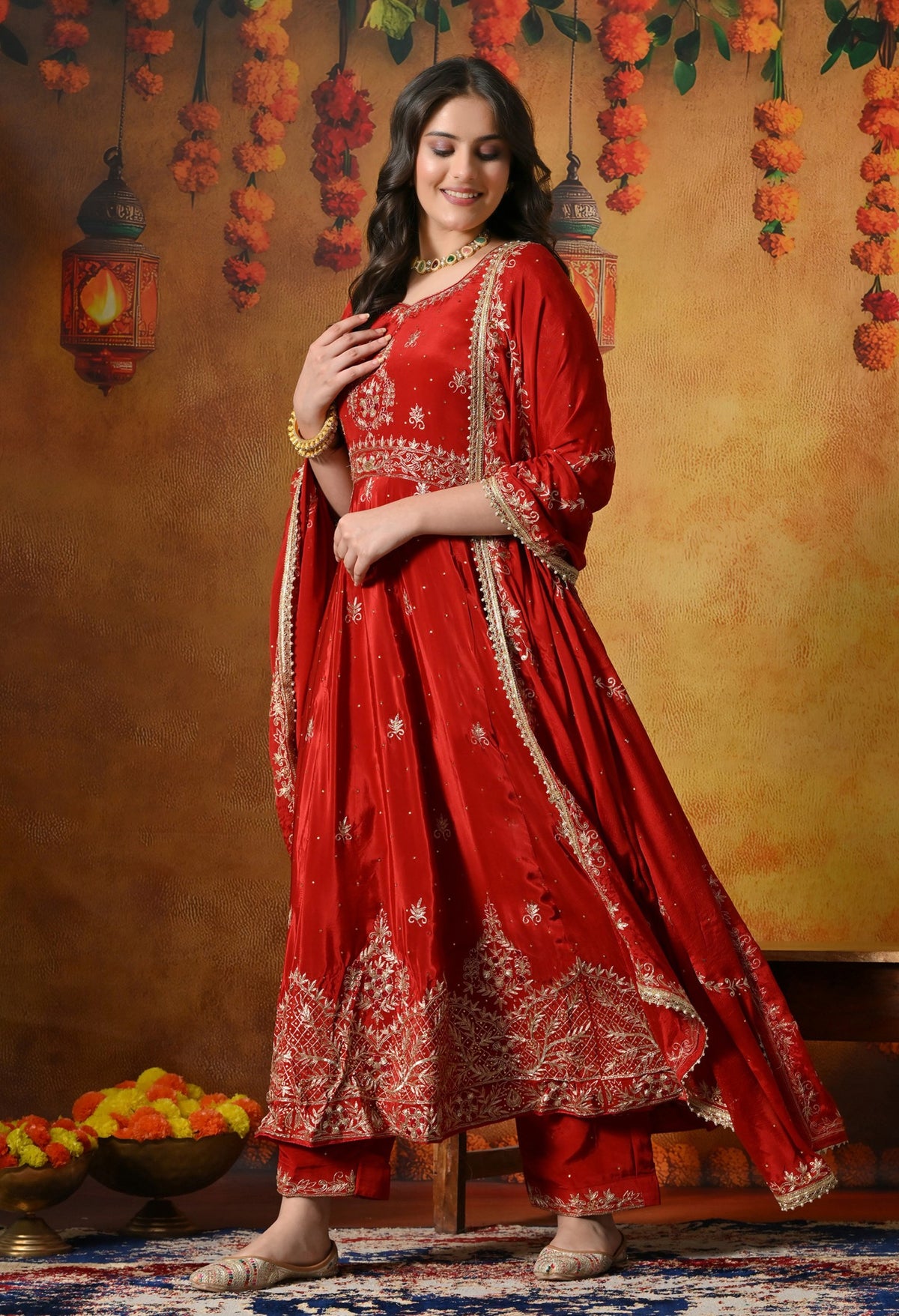 Elegant Red Anarkali In Soft crepe