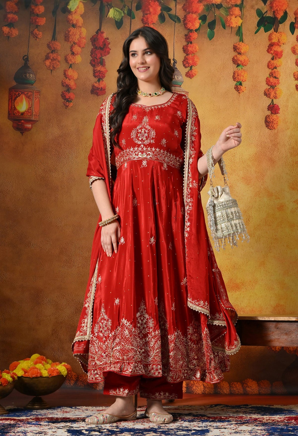 Elegant Red Anarkali In Soft crepe