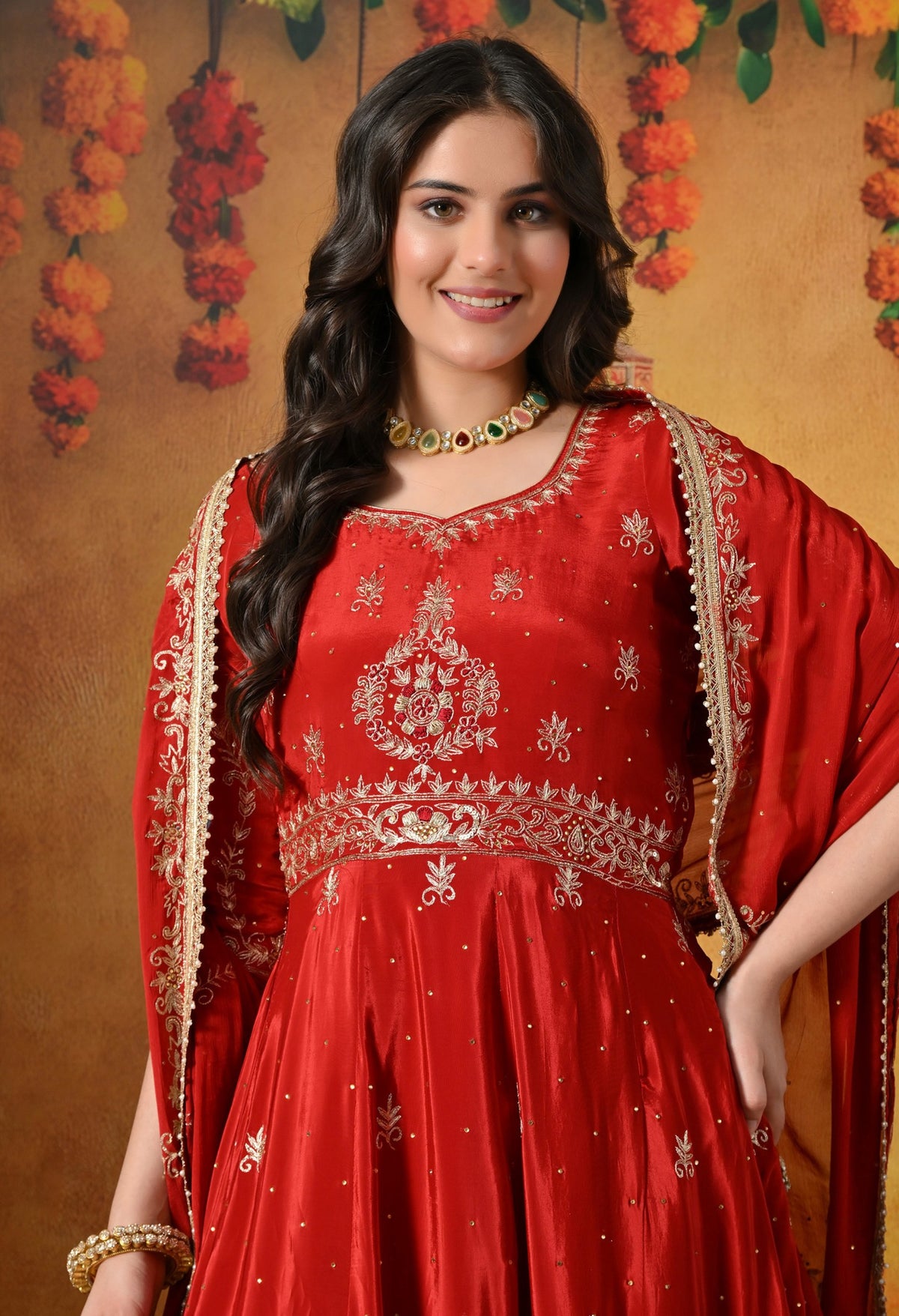 Elegant Red Anarkali In Soft crepe
