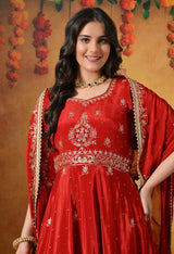Elegant Red Anarkali In Soft crepe