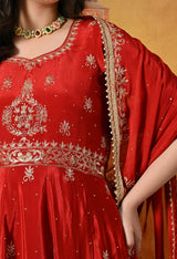 Elegant Red Anarkali In Soft crepe