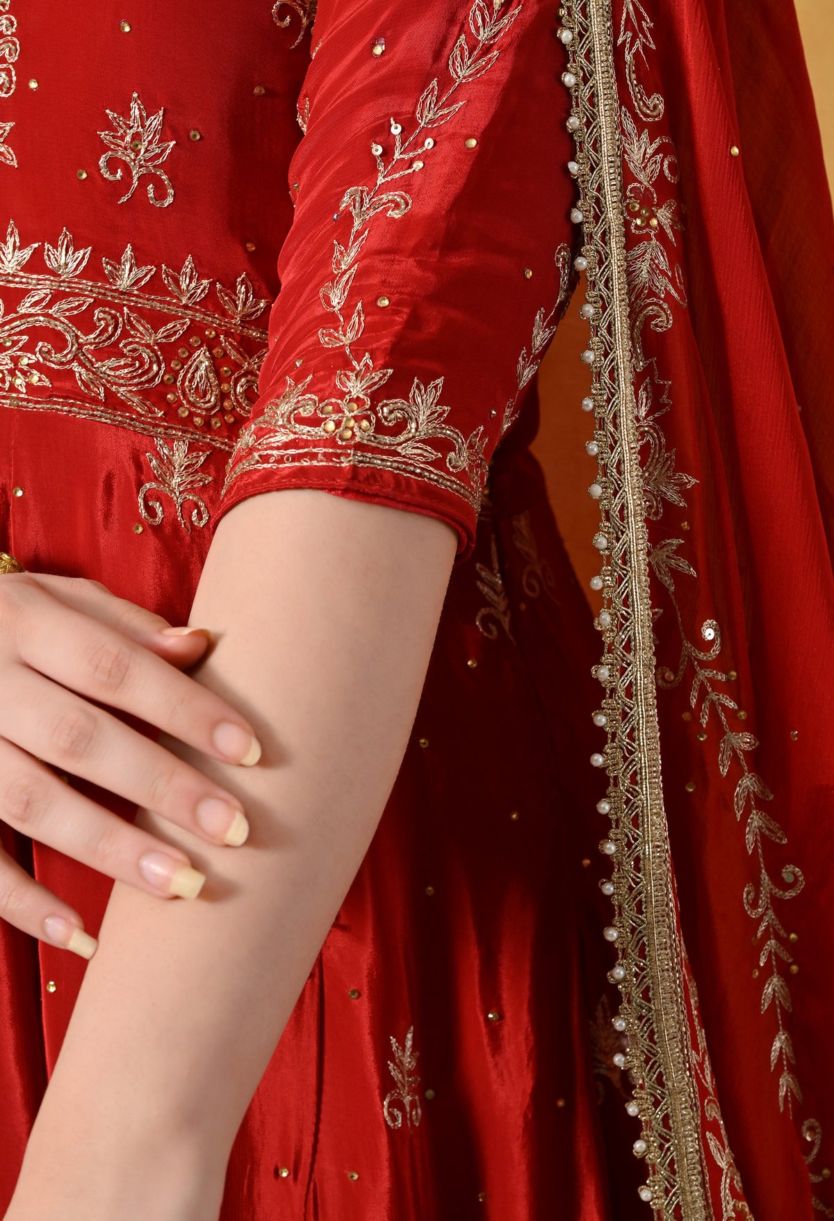 Elegant Red Anarkali with Zardozi & Dabka Embroidery