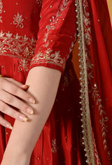 Elegant Red Anarkali with Zardozi & Dabka Embroidery