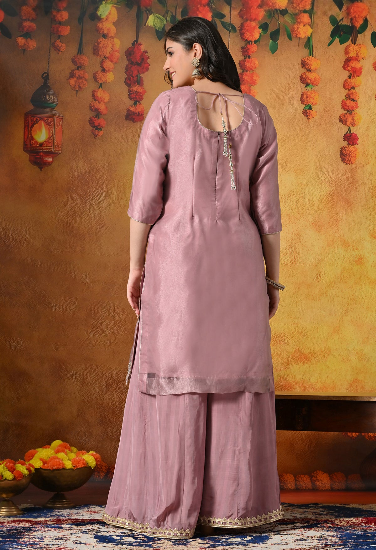Subtle Dusty Pink Sharara Set Crafted in Gotta and Crystal Work