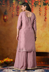 Subtle Dusty Pink Sharara Set Crafted in Gotta and Crystal Work