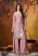 Subtle Dusty Pink Sharara Set Crafted in Gotta and Crystal Work