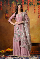 Subtle Dusty Pink Sharara Set Crafted in Gotta and Crystal Work