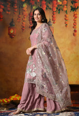 Subtle Dusty Pink Sharara Set Crafted in Gotta and Crystal Work