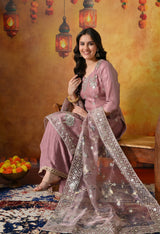 Subtle Dusty Pink Sharara Set Crafted in Gotta and Crystal Work