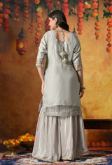 Pearl Grey Zardozi Embroidered Gharara Set