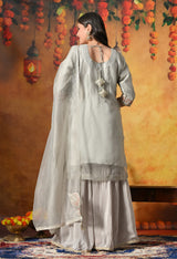 Pearl Grey Zardozi Embroidered Gharara Set
