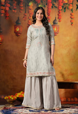 Pearl Grey Zardozi Embroidered Gharara Set