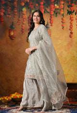 Pearl Grey Zardozi Embroidered Gharara Set