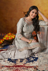 Pearl Grey Zardozi Embroidered Gharara Set