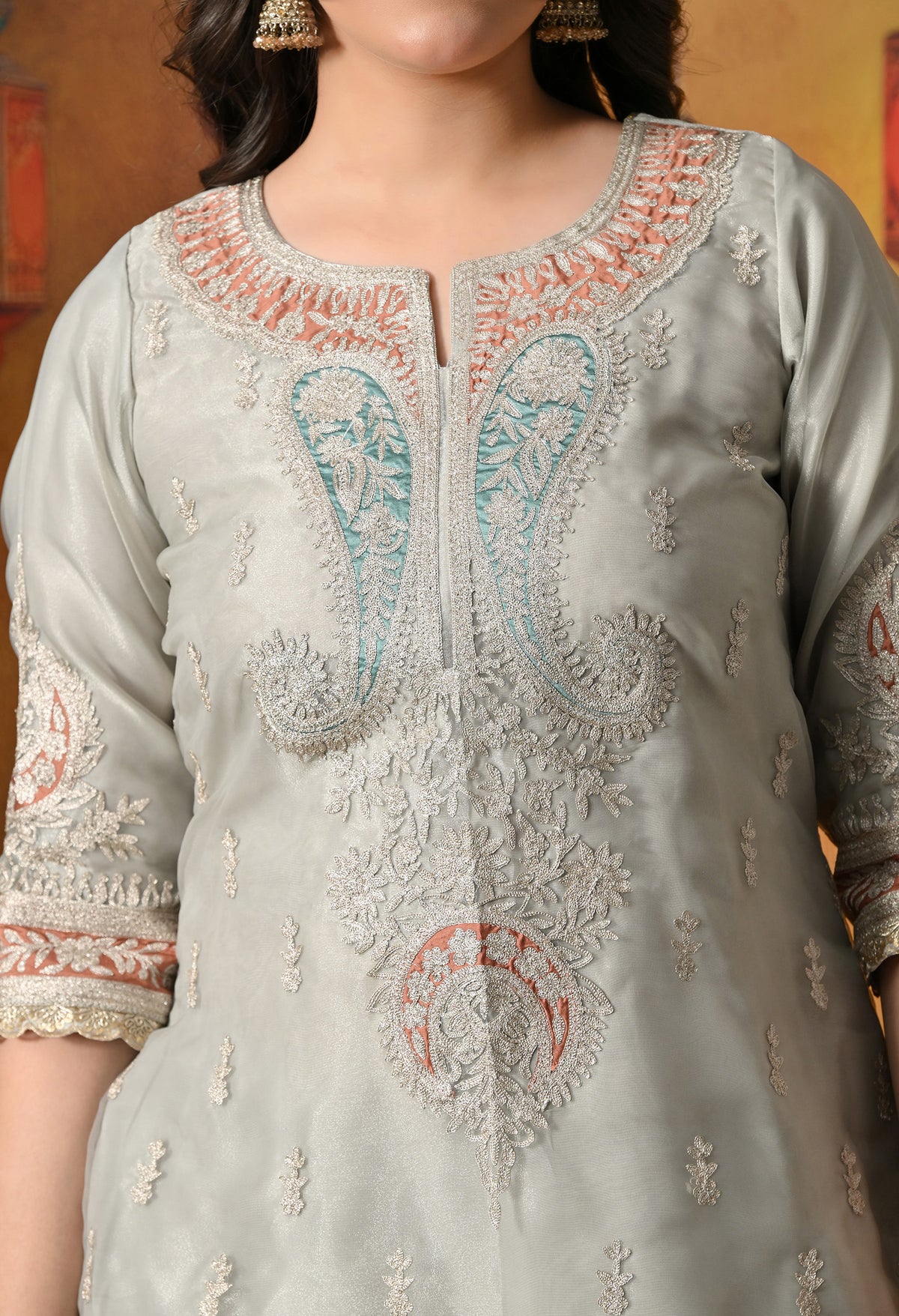 Pearl Grey Zardozi Embroidered Gharara Set