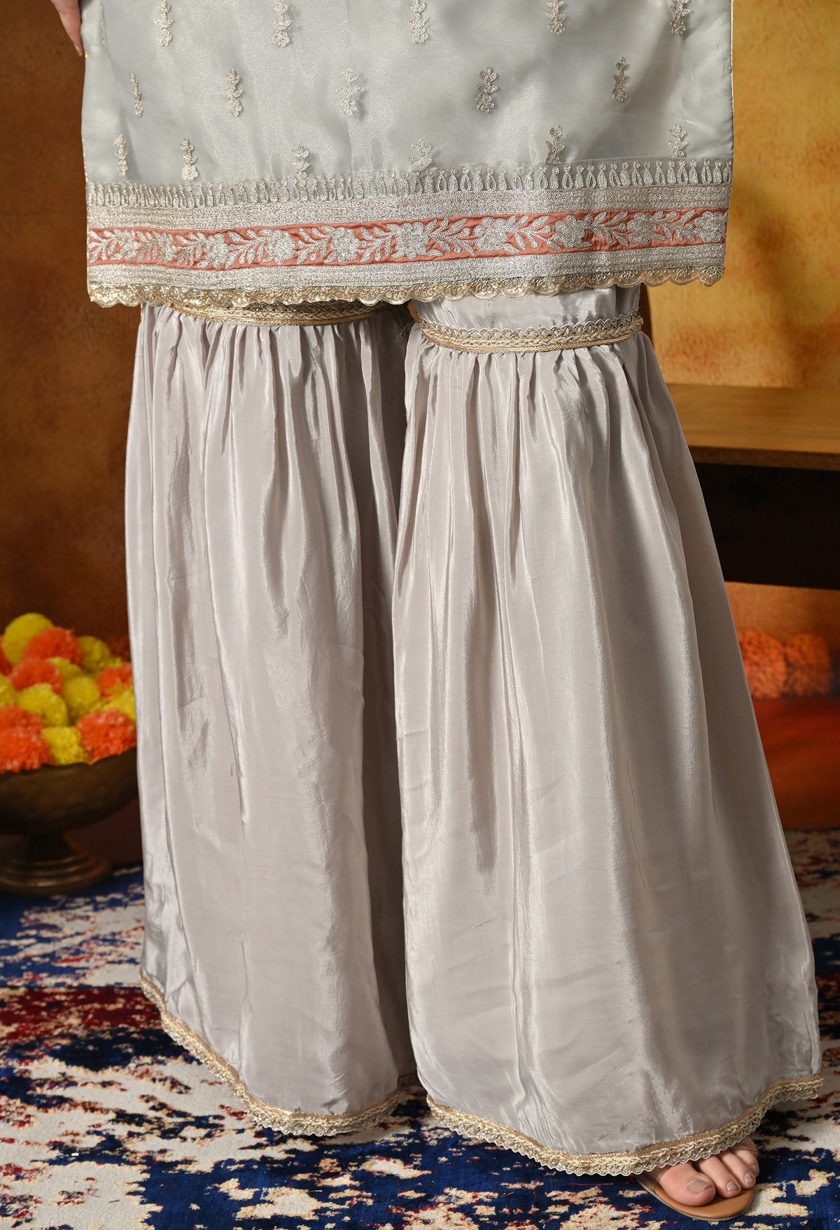 Pearl Grey Zardozi Embroidered Gharara Set