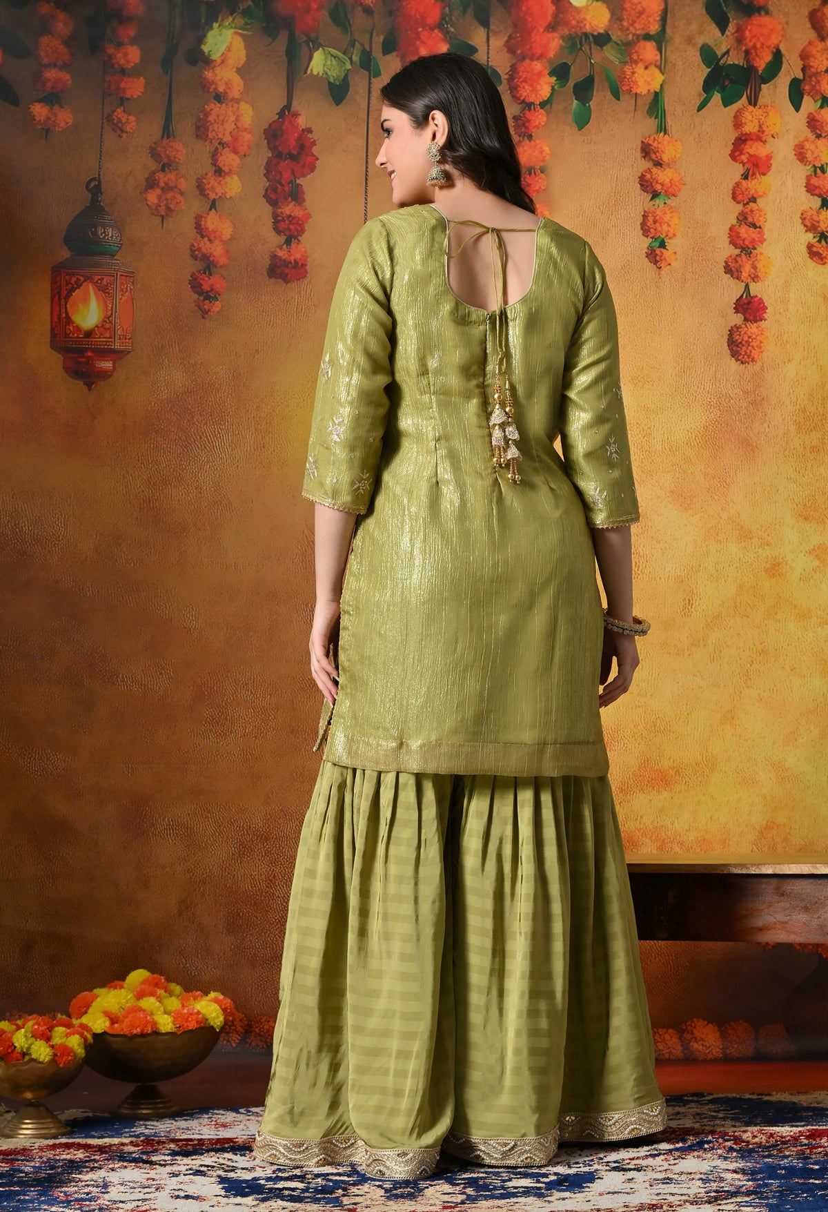 Luxurious Olive Green Gharara Set