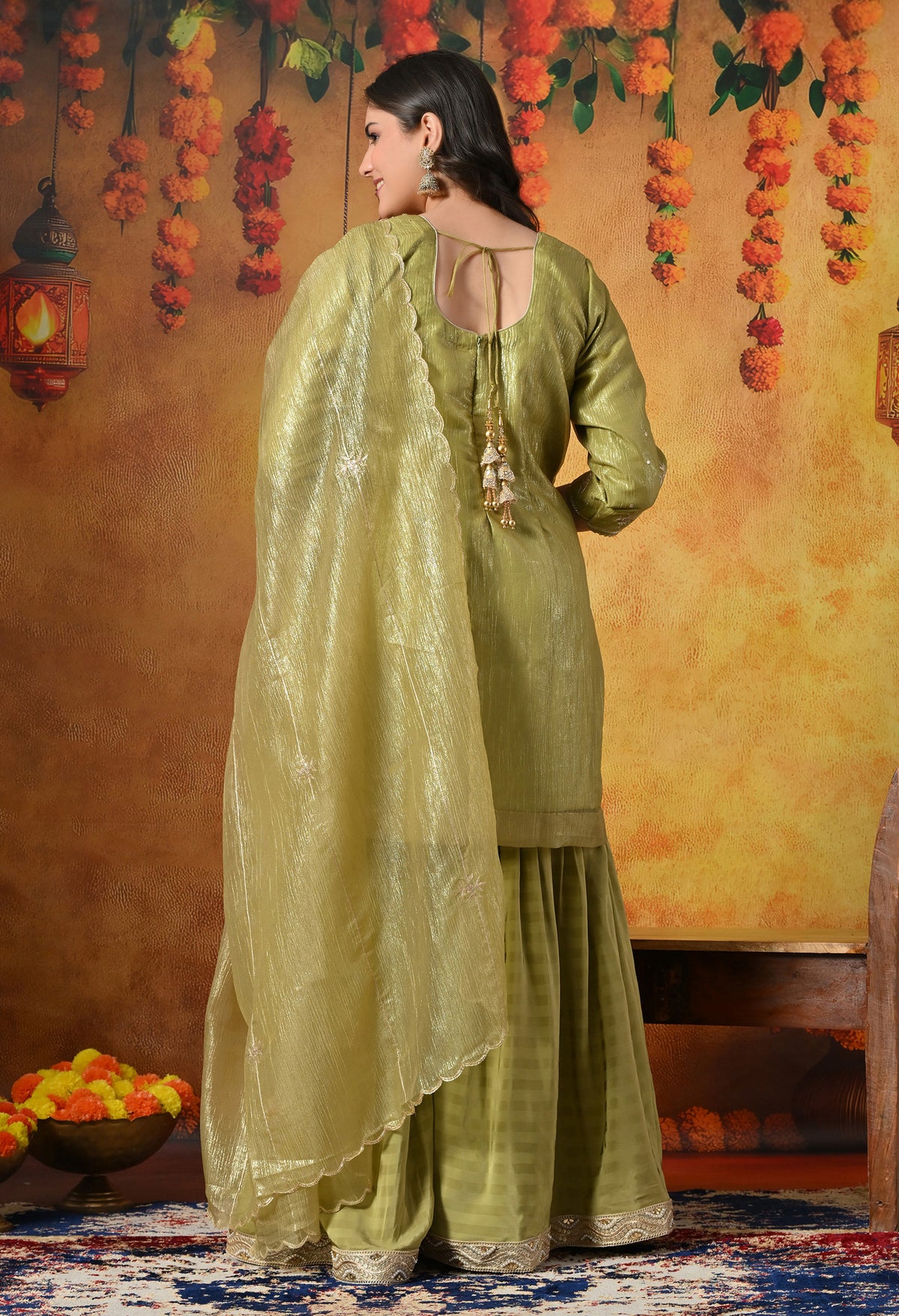 Luxurious Olive Green Gharara Set