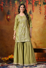 Luxurious Olive Green Gharara Set