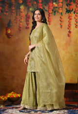 Luxurious Olive Green Gharara Set
