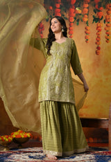 Luxurious Olive Green Gharara Set