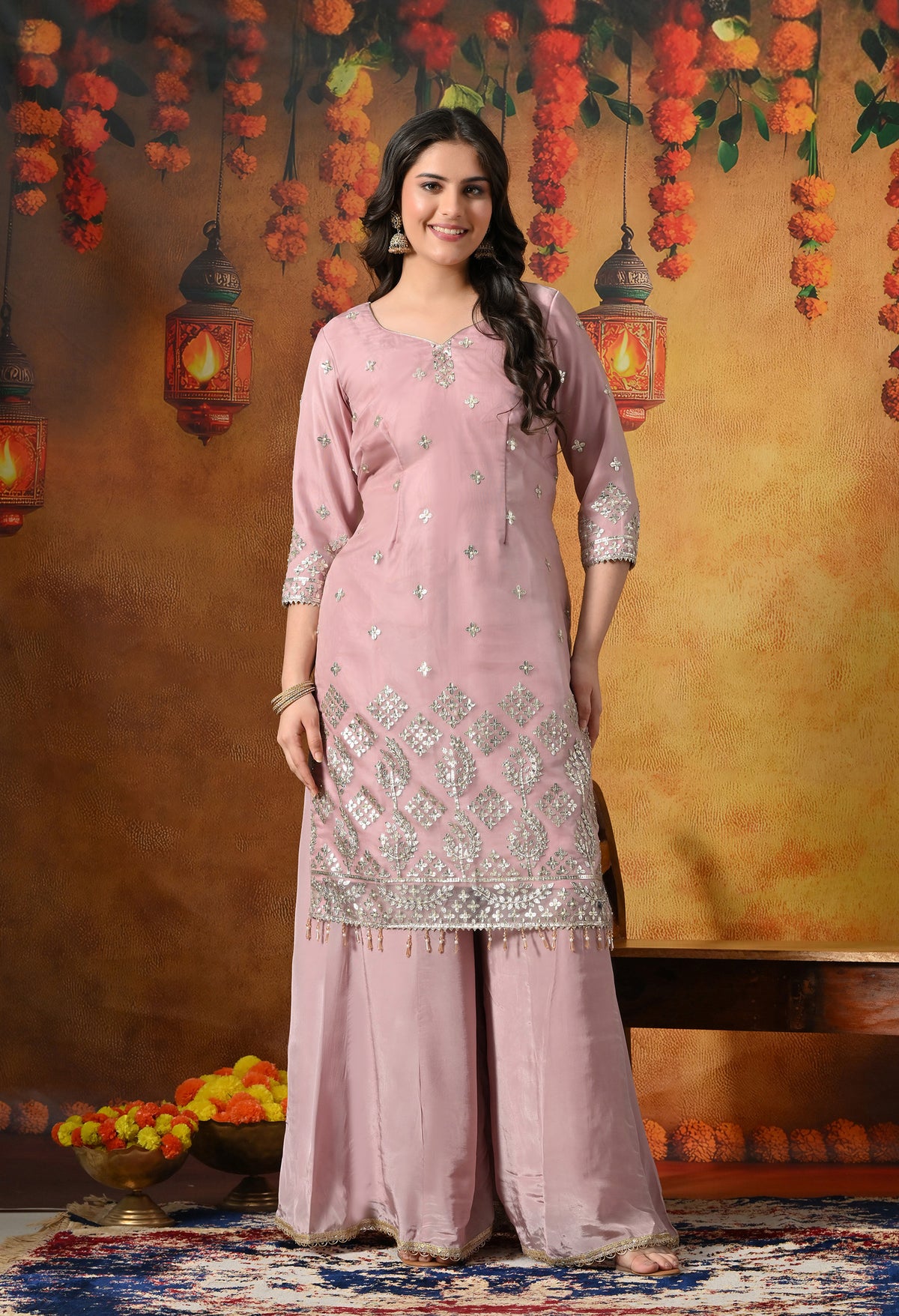Blush Pink Gotta Sharara Set