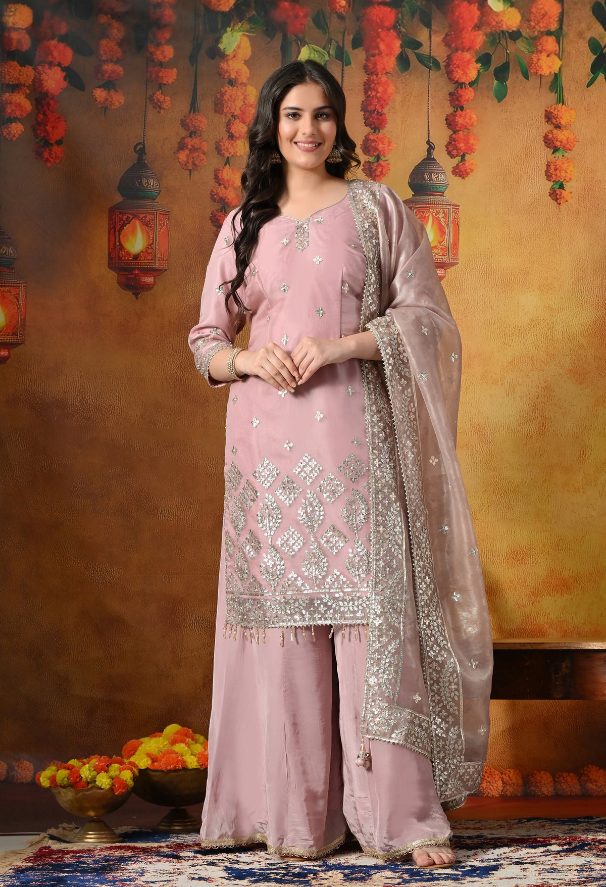 Blush Pink Gotta Sharara Set